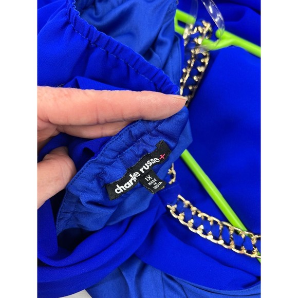 Charlotte Russe Blue 1X Plus Dress Flowy Evening Beach Cover Gold Chain Straps - Picture 4 of 4